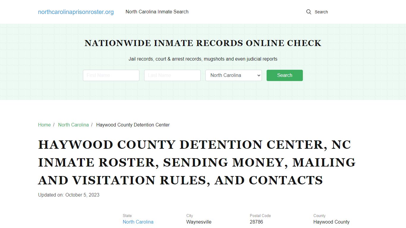 Haywood County Detention Center, NC: Offender Search, Visitations ...